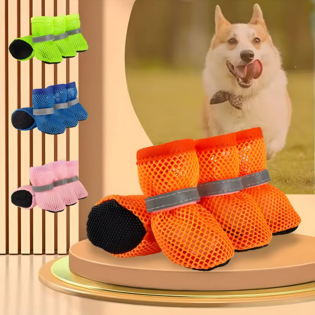 Fashion Breathable Dog Mesh Shoes (4-Piece Set)