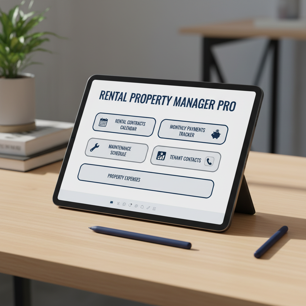 Planner digitale per gestione affitti visualizzato su iPad - interfaccia professionale e minimalista