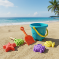 Set giochi da spiaggia colorati per bambini con secchiello e paletta